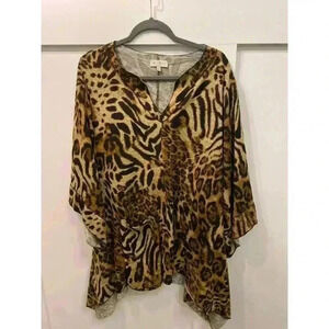Cover Charge Asymmetrical Hem Leopard V-neck Tunic, sz XL